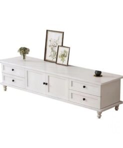 CityRiya-Long TV Table, TV Stand, White TV Cabinet, 140cm Television Cabinet with Storage and Drawers, Living Room Furniture TV Table, Television Stand Modern Media Storage Stand Shelves