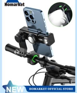 Bike Phone Holder, Anti-Shake & Stabilize 360° Rotation Bicycle Handlebar Holder Mount Bike Phone Holder with Light Flashlight for Adults Kids, Bike Bicycle Ebike Gear Accessories, for iPhone Samsung