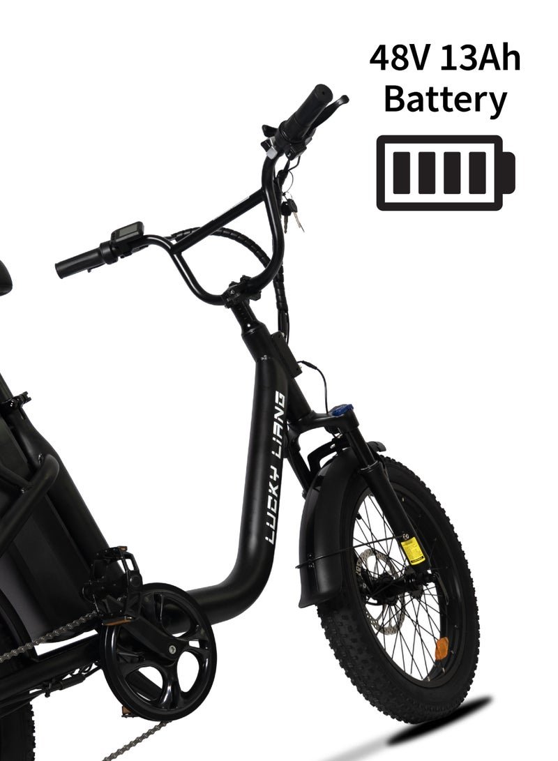 Lucky Liang U03 Electric Bike 500W Motor (750W Max), 48V 13Ah Battery, 45Km/h Speed, 45Km Range, 20”3.0 Tires, Disc Brakes, Carbon Steel Frame – Powerful Long Range E-Bike for Adults - Image 3