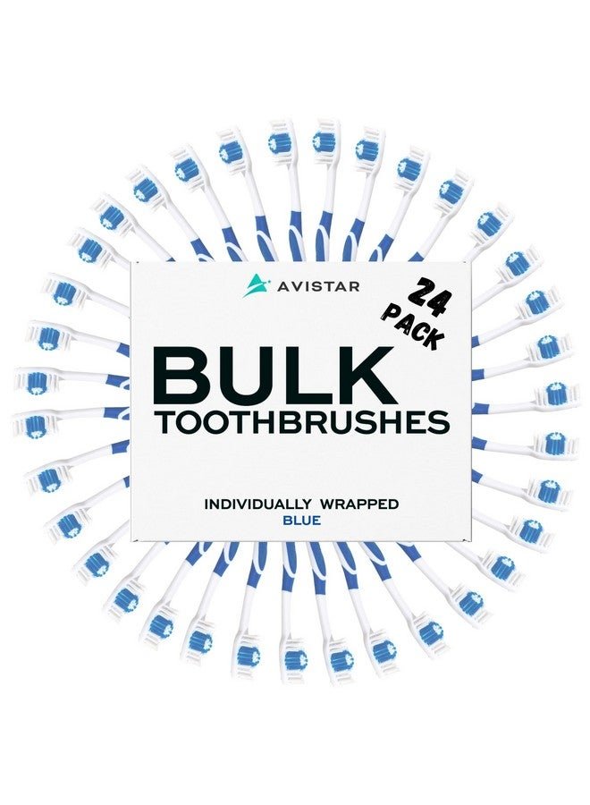 Avistar Bulk Toothbrushes Pack - 24 Individually Wrapped Toothbrushes for Travel, Hotels, AirBnB Guests, Relief Missions, and Donations - Disposable Toothbrush Pack for Adults and Kids