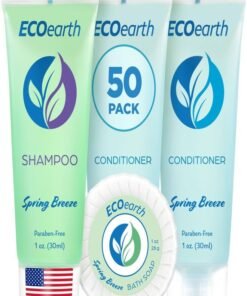 EcoEarth Soap, Shampoo and Conditioner Set (1 oz each, 150 Pieces, Spring Breeze), Hotel Travel Size Body Soaps Kit, Delight Guests with Revitalizing & Refreshing Hospitality Toiletries in Bulk