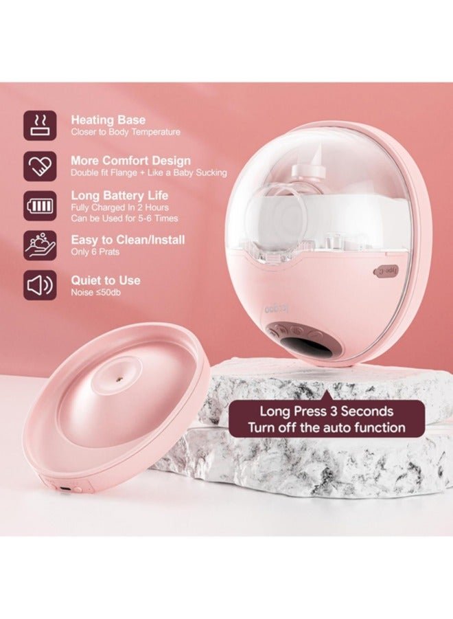 Jccgoo Heated Base Hands Free Breast Pump, Wearable Breastfeeding Pump of Baby Heated Dustproof Base, Automatic Voice Prompts, LED Display with 4 Modes &12 Levels, Memory Function, 2 Pack Pink - Image 2