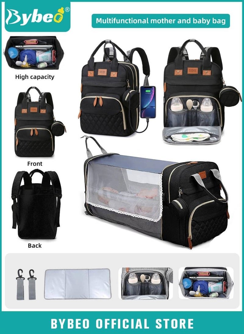 Bybeo Baby Diaper Bag Backpack, Multifunction Diapers Changing Station for Boys Girls Outdoor and Travel, Infant Shower Gifts, Large Capacity, 900d Oxford, USB Port