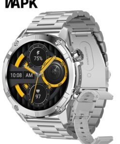 WAPIK Korean Brand Smart Watch Y7, Business Smartwatch, 30M Waterproof Fitness Watch, Bluetooth Calling, Compatible with Android and iOS, Smartwatch for Men, Zinc Alloy Vacuum Plating, Heart Rate Monitoring,Silver