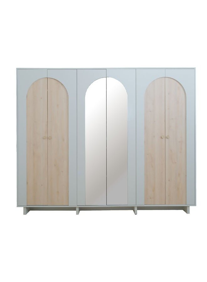 DANUBE HOME Ree 6-Door Wardrobe with 2 Mirrors - Dark Beige & Natural Finish, Engineered Wood, 8 Shelves, Swing Doors, Stylish Storage Solution for Your Bedroom