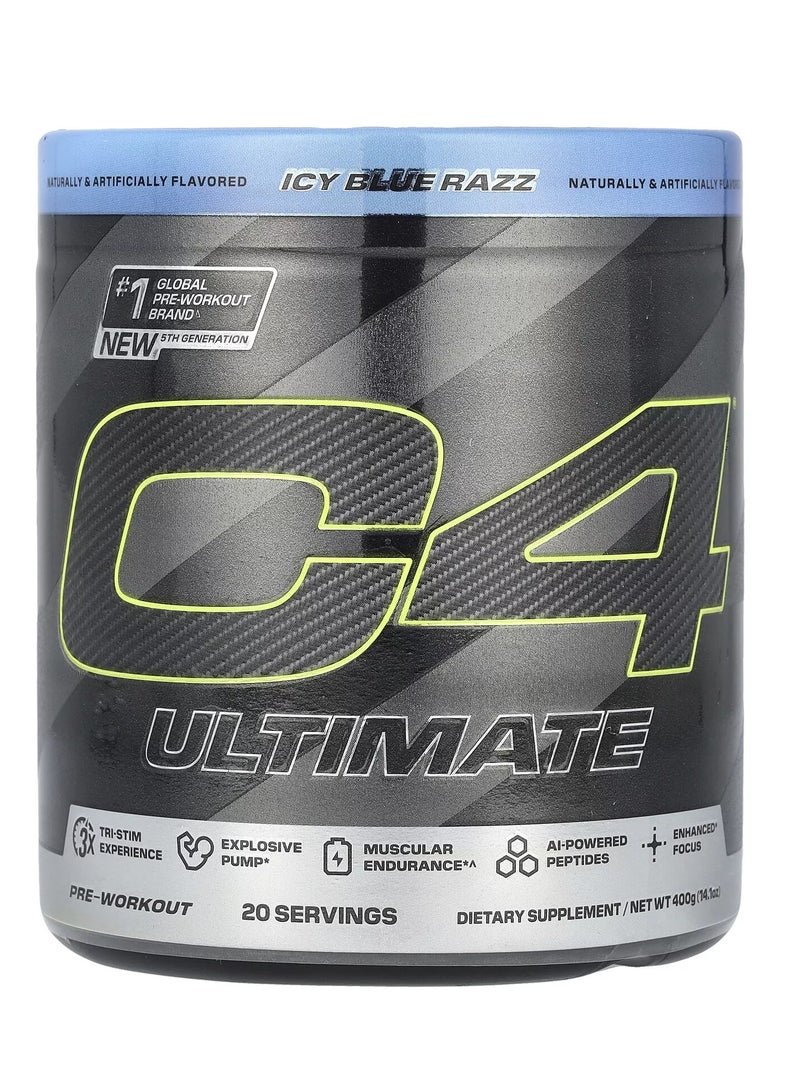 C4 Ultimate Pre Workout Powder ICY Blue Razz 20 Servings 400G (14.1OZ)