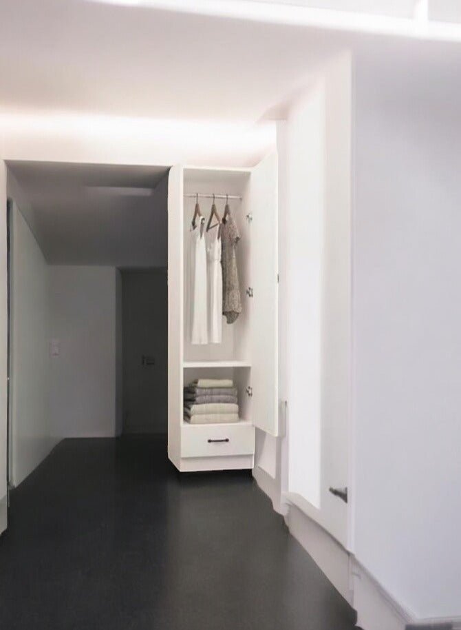 Multi Home Furniture Single Door Wardrobe for Clothes with Drawer Lock, Engineered Wood Storage Cabinet Cupboard for Bedroom Furniture, White Finish Almirah for Clothes - Image 3