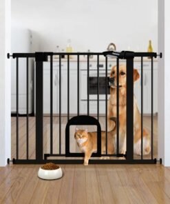 Babelio Baby Gate with Adjustable Cat Door,29-43" Auto Close Durable Pet door for Stairs,Doorways and House,Pressure Mounted,Easy Install,Effortless Walk Thru,