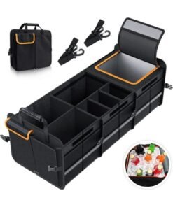 Oasisgalore Large Trunk Organizer With Built-in Leakproof Cooler Bag, 2 Tie-Down Straps, 4 Removable Dividers, Foldable Cover