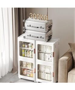 JCB CHIC 4-Tiers Bathroom Storage Cabinet, Plastic Narrow Bathroom Storage Organizer with Doors and Shelves, Bathroom Storage Floor Cabinet for Small Spaces, Bathroom, Kitchen, Laundry - Image 4