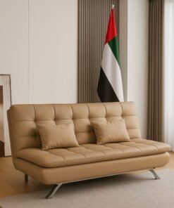 Harmony Home Premium Leather Sofa  Bed – Convertible Sleeper Couch with 2 Plush Cushions, Space-Saving Modern Design & Sturdy Metal Legs, Multi-Functional for Living Room & Guest Space - Light Brown