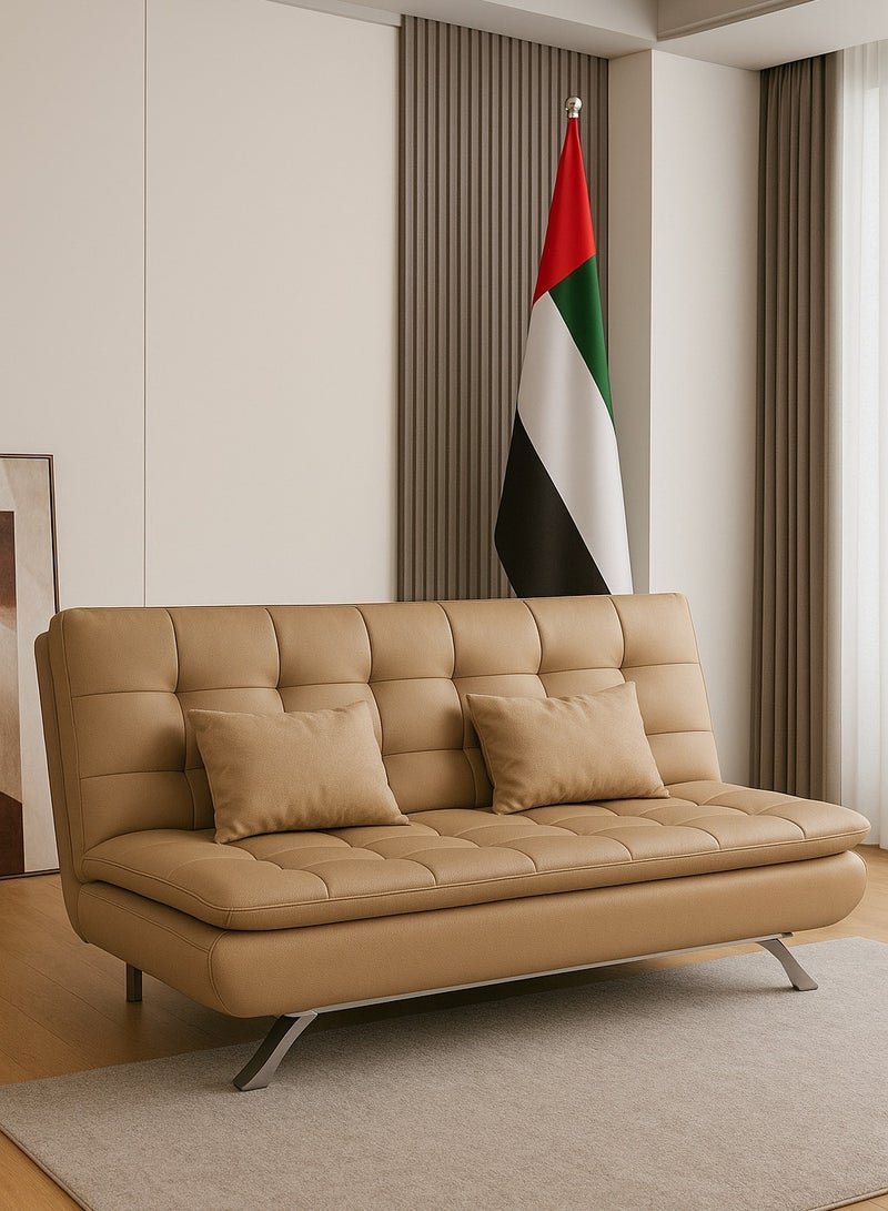 Harmony Home Premium Leather Sofa Bed – Convertible Sleeper Couch with 2 Plush Cushions, Space-Saving Modern Design & Sturdy Metal Legs, Multi-Functional for Living Room & Guest Space - Light Brown