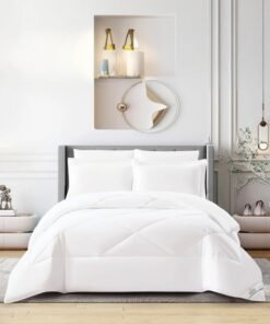 Donetella Bedding Comforter Set, King Size Fits 200x200 cm - 6-Pcs Solid Quilted Bed Set, Microfiber Fabric - 1 Comforter, 1 Fitted Sheet, 2 Pillow Shams, 2 Pillowcases