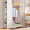DUNISO Portable Fabric Wardrobe, Non Woven Fabric Cloth Cabinet with 4-Tier Storage Shelves on the Side and Curtain, Large Capacity Closet, Storage Organizer for Clothes Shoes Bedroom Living room