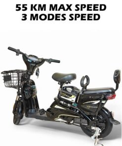 Wind Horse M1 Electric Delivery Bike 400W Motor, 48V 12Ah Battery, 55KM/H Max Speed, Dual Seat, 14 Inches Tires, Front Grocery Basket, Remote Lock Unlock System, Carbon Alloy Frame. 3-Speed Modes E-Bike - Image 4