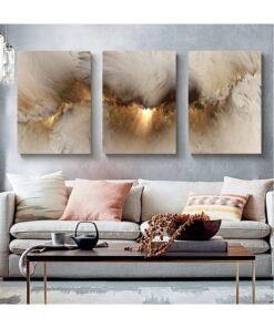RATSAW Set Of 3 Framed Canvas Wall Arts for Living Room, Abstract Golden Cloud Paintings Artwork Wall Decor for Office Bedroom