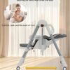 Damebb Baby High Chair for Infants to 6 Years | 5-Height Adjustable & Foldable Feeding Chair with Wheels, Double Trays, 4-Position Recline, 3-Stage Footrest & 5-Point Harness | Easy Push handle, Safe & Comfortable-Gary