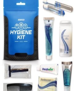 Go2Kits Travel Toiletry Kit, Hygiene Kit with Shaving Supplies for Travel, Business & Charity with Reusable Toothbrush, Bath Soap & Other Essential Toiletries, 1-Pack (GO300)
