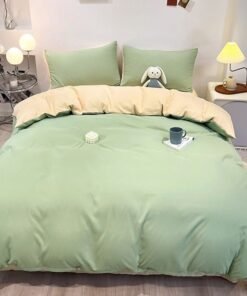 High-Efficiency Hotel Special | Non-Detachable Four-Piece Set with Color Block Design | Includes Pillow, Duvet, Duvet Insert, and Bed Sheet (200×230cm)