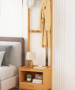 keke Multifunctional Modern Solid Wood Bedside Table with Large Coat Rack