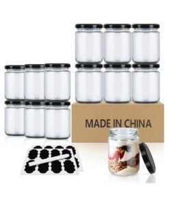 SKYLINK 12 Pack 8oz Glass Jars with Airtight Lids – Small Empty Jars for Candle Making, Spices, Honey, Jam, Candy, Cookies, Pudding, Yogurt, Dessert – Reusable Storage Containers for Kitchen