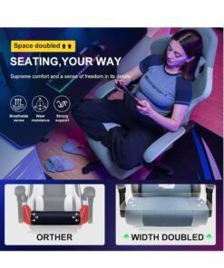 Alternative view of DROGO Throne Ergonomic Gaming Chair, Video Game Chair with Linkage Armrest, Footrest & Adjustable Seat Computer Chair with Fabric, Head & Massager Lumbar Pillow Home & Office Chair with Recline Lite Blue