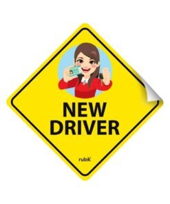 Rubik New Driver Car Sign Self Adhesive Sticker, Reflective Removable for Beginners Car SUV Van Drivers (Size 12cm x 12cm)