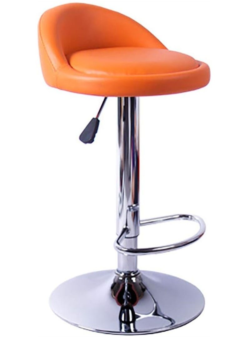 PU Leather Round Bar Stool with Back Rest Height Adjustable Swivel Pub Chair Home Kitchen Barstools Backless Stool Orange