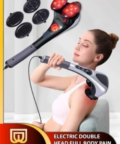 DBLEW Handheld Double Head Full Body Massager With Heating Vibration Infrared Deep Tissue Massage Electric Dual Percussion For Neck Shoulder Back Arms Leg Foot Calf Muscle Relax Pain Hand Tension Relief