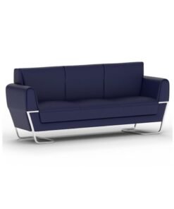 Mahmayi SF169-3 PU Leatherette Three Seater Sofa - Modern Executive Sofa, Office Lounge Seater With Stainless Steel Legs and High Density Foam - Blue
