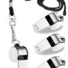 MXN 4 PCS Whistle, Stainless Steel Sports Whistle with Lanyard, Very Loud Sports Whistle Perfect for Referees Coaches Outdoor Sports