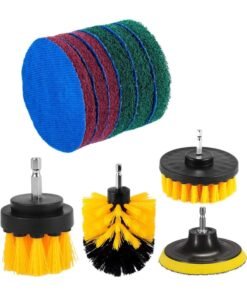 Drill Brush Attachments Set, Black, Scrub Pads & Sponge, Power Scrubber Brush with Extend Long Attachment All Purpose Clean for Grout, Tiles, Sinks,Bathtub, Bathroom