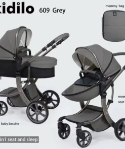 Kidilo 609 2-in-1 Baby Stroller Pram | Convertible Bassinet for Newborn | Reversible Reclining Seat for Toddler | Adjustable Canopy | Shock-Absorbing Wheels | Compact Fold | Storage Basket | Mommy Bag