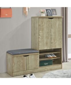 DANUBE HOME Alegra Shoe Rack Cabinet | 23 Pairs | 4 Door Shoe Storage Organizer For Entryway Natural Oak 120x40x120 cm | 8 Shelves
