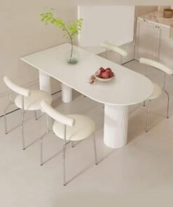 fashionhome Modern Light Luxury Stone Tabletop Italian Dining Table and Chairs Small Kitchen Dining Table Chair Set Restaurant Dining Table with 4 Nordic Style Leather Cushion Ergonomic Dinning Chairs for Home Restaurants 120x60x75 and 41x45x75 cm (Set of 5)