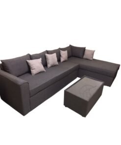 Maharat Al Bahar L Shape-Carbo Dewan Valvet Sofa Set with Cushion & Table- Grey/-260X80X80