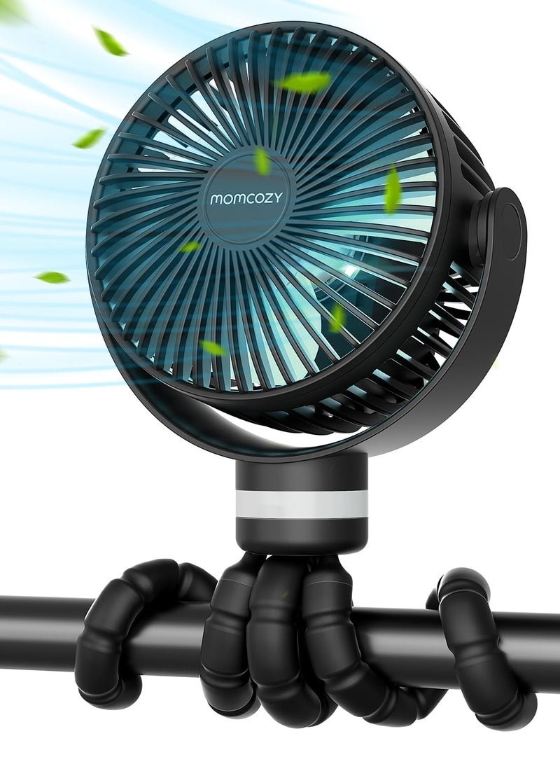 Momcozy Portable Stroller Fan, 27H Ultra-long Battery Life, Detachable 4 Speed 360°Rotate, LED Night Light with 2 Modes, USB Rechargeable and Handheld Cooling Fan for Travel, Car Seat, Bedroom