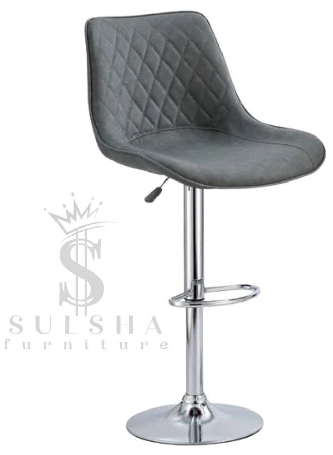 SULSHA Modern Height Adjustable Chair , Bar Chair , Bar Stool Set Leather Padded Stool GREY/Silver