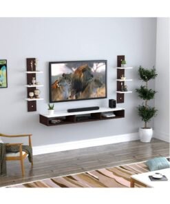 Alternative view of MODERN HOME Modern Wall-Mounted TV Shelf with Storage Brown And White