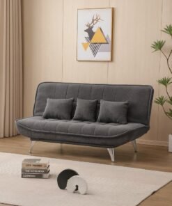 Harmony Home Premium Fabric Sofa Bed with 3 Soft Cushions – Modern Convertible Sleeper Couch with Metal Legs, Space-Saving 3-Seater Sofa for Living Room, Bedroom & Guest Room - Grey