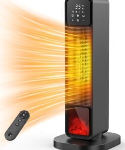 BlueFire 2000W Ceramic Tower Fan Heater with 3D Flame Effect, 24-Inch Space Heater & Cooling Fan 2-in-1 for Home, Bedroom, Office – Digital Display, Touchscreen, Remote Control, ECO Thermostat 59–113°F, 120°–180° Oscillation, Ultra-Quiet Operation, Child Lock, Tip-Over & Overheat Protection, Fast Heating PTC Technology, 12H Timer, Black