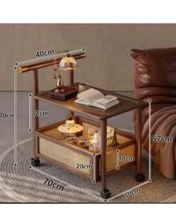 XiuWoo Rolling Storage Cart, Rolling Storage Cart with handle, Wooden Utility Cart With storage basket, Wooden Double-Layer Tea Cart, for Home Kitchen Dining Room Living Room