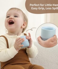 Moonkie Silicone Baby Cups 4 Months+ | Open Training Drinkware for Infants with Confetti Sprinkles | Baby-Led Weaning Essential | 2 oz (Ether/Mint, 2 Pack) - Image 4