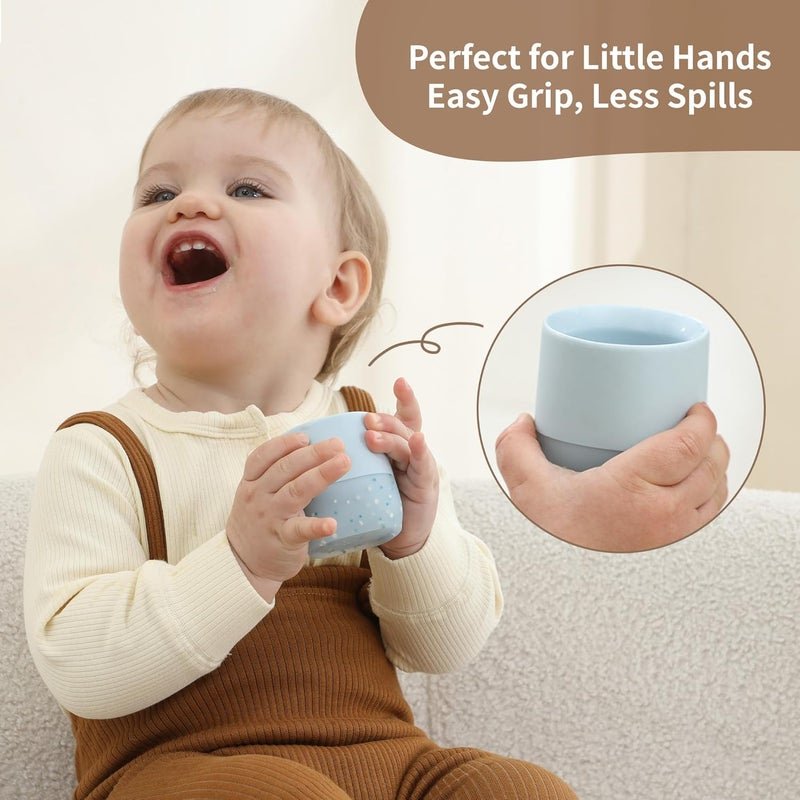 Moonkie Silicone Baby Cups 4 Months+ | Open Training Drinkware for Infants with Confetti Sprinkles | Baby-Led Weaning Essential | 2 oz (Ether/Mint, 2 Pack) - Image 4