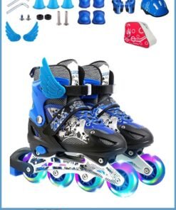 ZCM-HAPPY Adjustable Inline Skates Roller Skate Set with LED 4 Wheel Flashing Lights