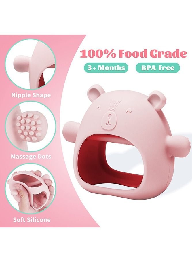 Bebiland Silicone Teething Mitten with Cute Bear Shape, BPA-Free and Anti-Drop Teether Toy for Baby Soothing Teething Pain Relief, Pink - Image 2