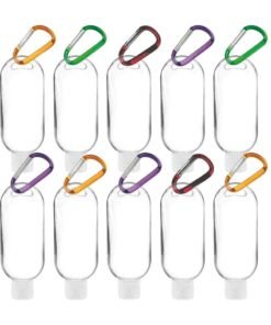 SYOSI Travel Bottles Keychain 10 PCS 50ml Empty Refillable Plastic Bottle with Carabiner Portable Clear Squeeze Container Leak Proof Bottles for for Hand Sanitizer Conditioner Body Wash Liquid