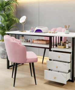 Manicure Table with 3 Drawers, Professional Nail Desk Workstation for Salon/Home Spa Beauty, Small Marble Look Desk with Drawers and Open Shelves for Home Office Manicure, White, YN128 - Image 4