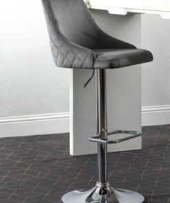 VANITY LIVING Milan Bar Stool in Grey – Padded Seat with Backrest, Chrome Base, Adjustable Height Swivel Chair for Kitchen Island and Bar Counter