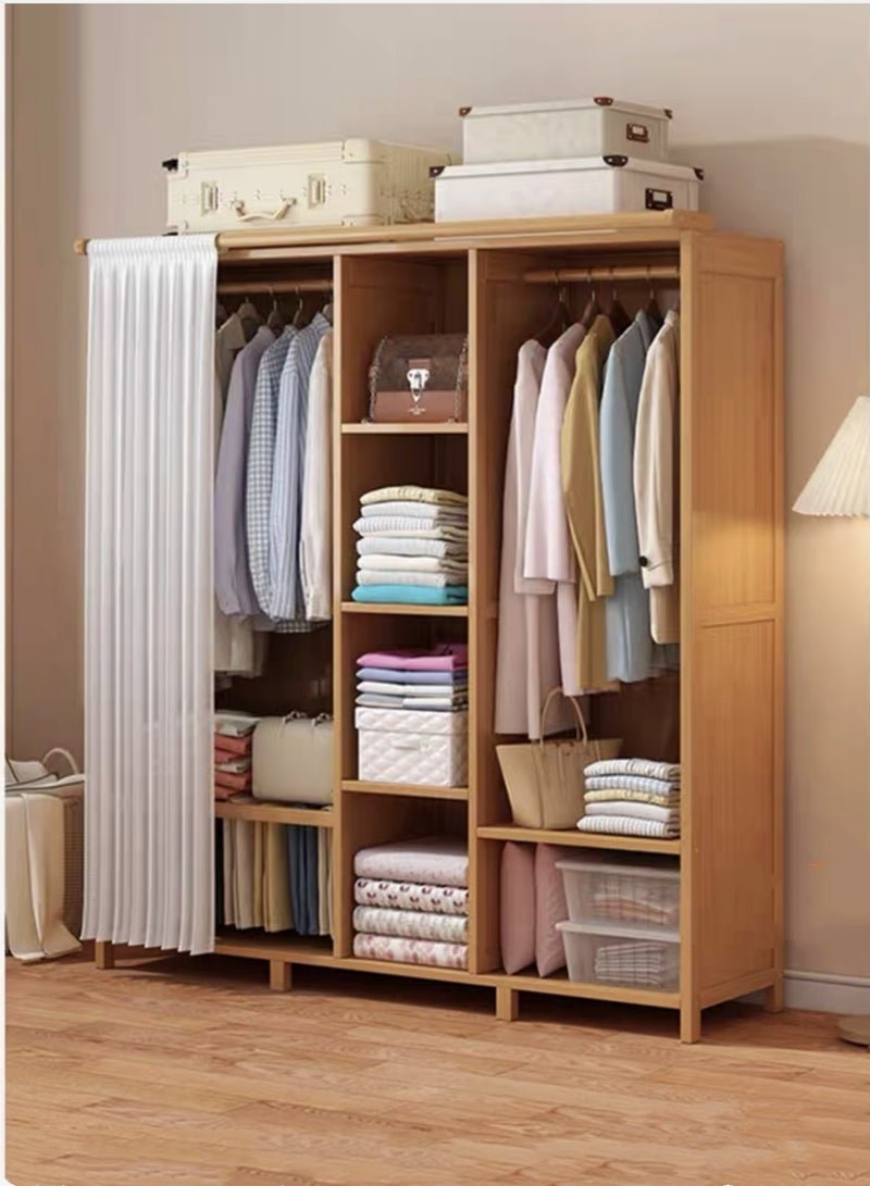 Kutis Wardrobe Cabinet Storage Closet Clothing Organizer With Curtains Bamboo 150x43x160 cm